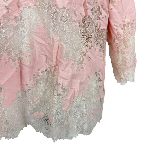 Linea by Louis Dell'Olio Pink Lace Sheer 3/4 Sleeve Womens Top Shirt sz 14 - Picture 7 of 16